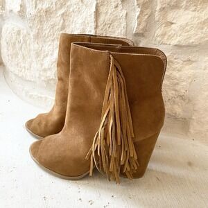 DV By Dolce Vita‎ Womens Ankle Boot Booties Sz 8.5 Brown Suede Tassels Peep Toe